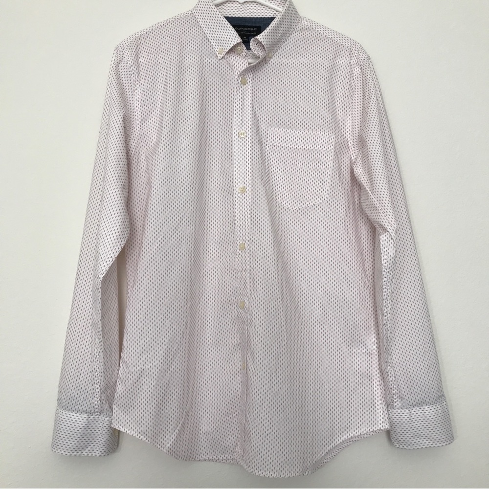 Banana Republic Factory Men’s Slim Fit Button Down White with Red Dots Medium